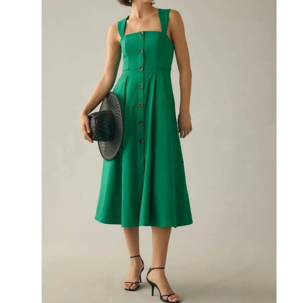 Anthropologie Green Midi Dress *zipper needs replacing. - Picture 2 of 10